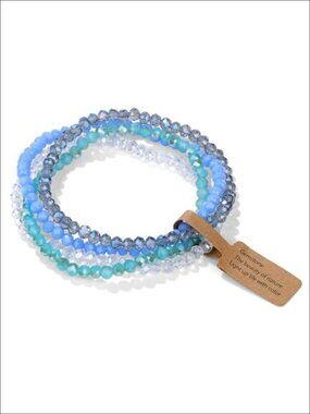 4mm Crystal Beaded Stretch Bracelet Set of 4 Faceted Glass Boho Style
